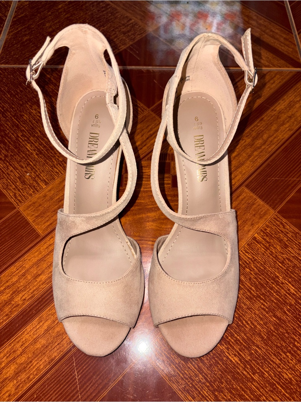 Dream Pairs Women’s Light Beige Suede Crisscross Ankle-Strap Heels